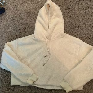 urban cropped white fluffy jacket